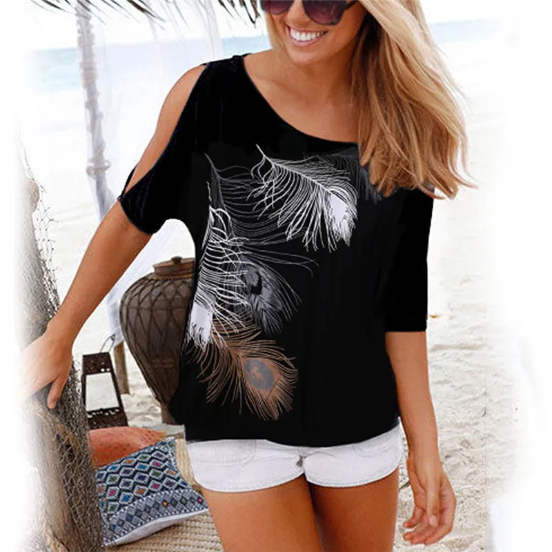 Women Casual Tops Summer Short Sleeve Sexy Off Shoulder Fashion Feather Print T-Shirt Loose O-Neck Vogue T Shirt Plus Size S-5XL
Women Casual Tops Summer Short Sleeve Sexy Off Shoulder Fashion Feather Print T-Shirt Loose O-Neck Vogue T Shirt Plus Size S-5XL