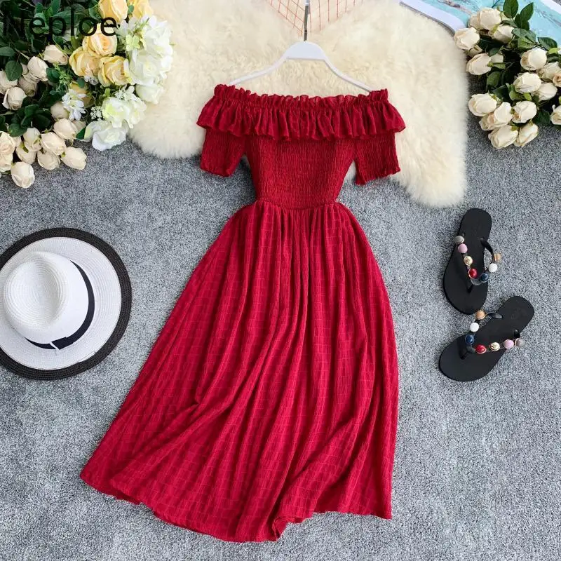 Neploe Solid Women Dress Summer 2019 New Slash Neck Short Sleeve Vestidos Sexy Shoulder Strapless Fuguns Female Dresses 44484
Neploe Solid Women Dress Summer 2019 New Slash Neck Short Sleeve Vestidos Sexy Shoulder Strapless Fuguns Female Dresses 44484