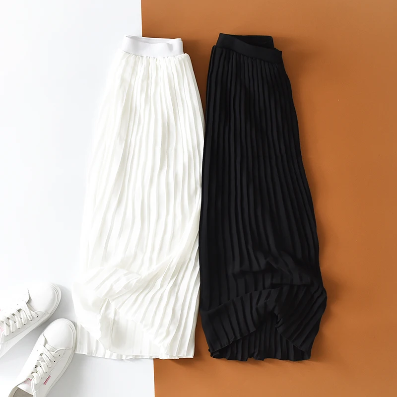 Spring Summer Women Elegant Chiffon Pleated Skirts Ladies New Fashion Sexy Solid High Waist Elastic Black White Midi Skirt
Spring Summer Women Elegant Chiffon Pleated Skirts Ladies New Fashion Sexy Solid High Waist Elastic Black White Midi Skirt