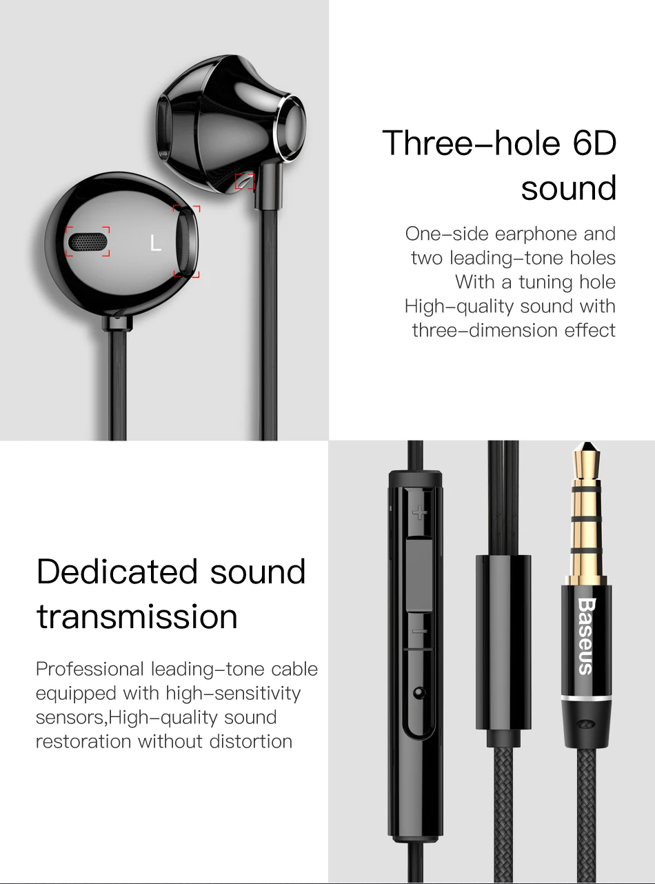 Baseus H06 3.5mm Jack Wired Inear Stereo Earphones Mobile Phone