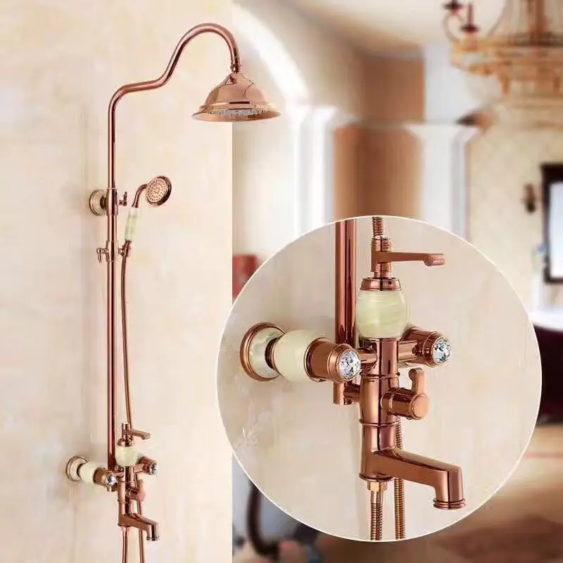

Brass Luxury Rainfall Shower Faucets Set Wall Mounted Tub Shower Mixer Tap Bathroom Faucet For shower Rose Gold