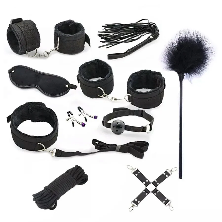 7Pc/Set Erotic Toys For Adults Sex Handcuffs Nipple Clamps Whip Mouth Gag Sex Mask Bdsm Bondage Set Intimate Sex Goods