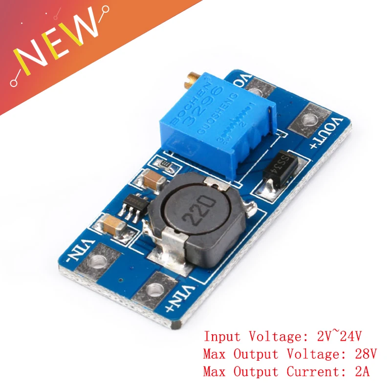 MT3608 DC-DC Voltage Step Up Boost Converter Power Supply Module 2A 2V~24V DC to maximum 28V DC Power Step-up Module
MT3608 DC-DC Voltage Step Up Boost Converter Power Supply Module 2A 2V~24V DC to maximum 28V DC Power Step-up Module