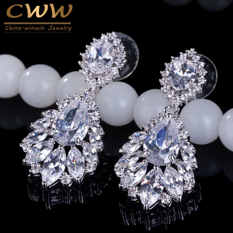 Image Elegant Chandelier Shape AAA+ Cubic Zirconia Diamond Long Big Crystal Bridal Earrings For Wedding Jewelry (CZ202)