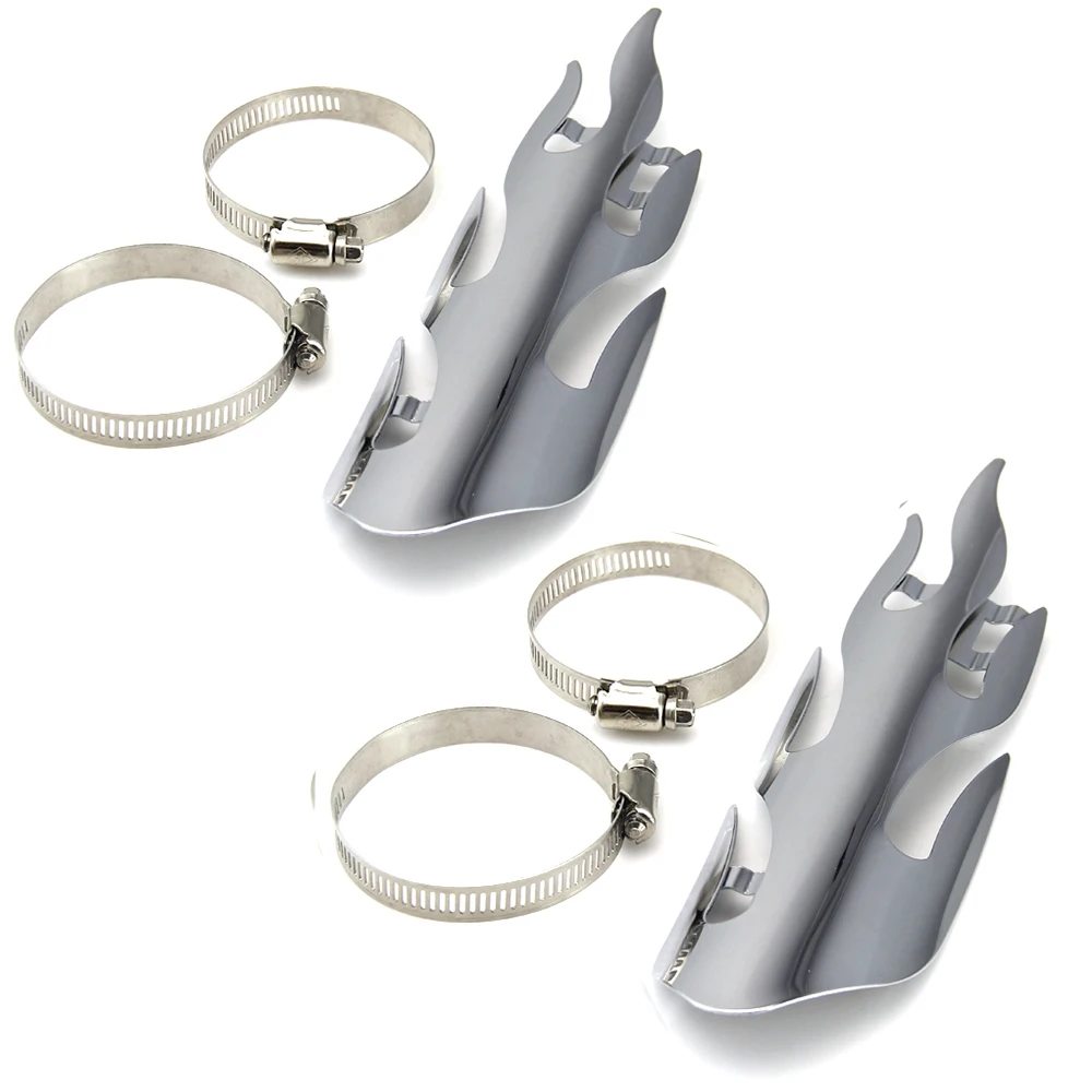 2set Chrome Flame Motorcycle Exhaust Pipe Shield Heat Shield Cover Exhaust Muffler Silencer+Adjustable Mounting Clamps #6651
2set Chrome Flame Motorcycle Exhaust Pipe Shield Heat Shield Cover Exhaust Muffler Silencer+Adjustable Mounting Clamps #6651