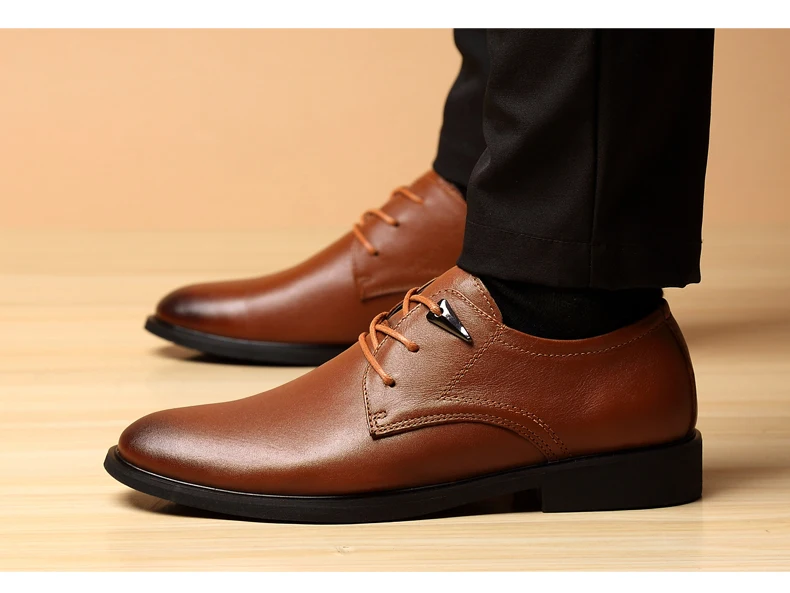 MVVT Plus Size Genuine Leather Dress Shoes Fashion Pointed Toe Men Oxfords High Quality Men Shoes Solid Men Flats Shoes 34