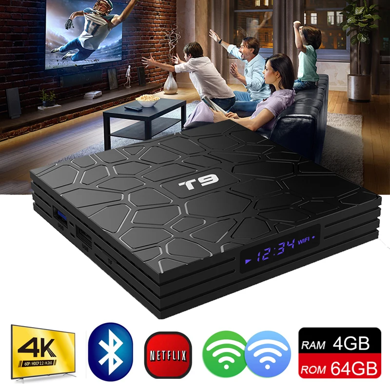 2018 New Android 8.1 TV Box T9 4GB 64GB Rockchip RK3328 Bluetooth 4.0 Wifi 1080P H.265 4K VP9-10 Google Player Smart Set Top Box 
2018 New Android 8.1 TV Box T9 4GB 64GB Rockchip RK3328 Bluetooth 4.0 Wifi 1080P H.265 4K VP9-10 Google Player Smart Set Top Box