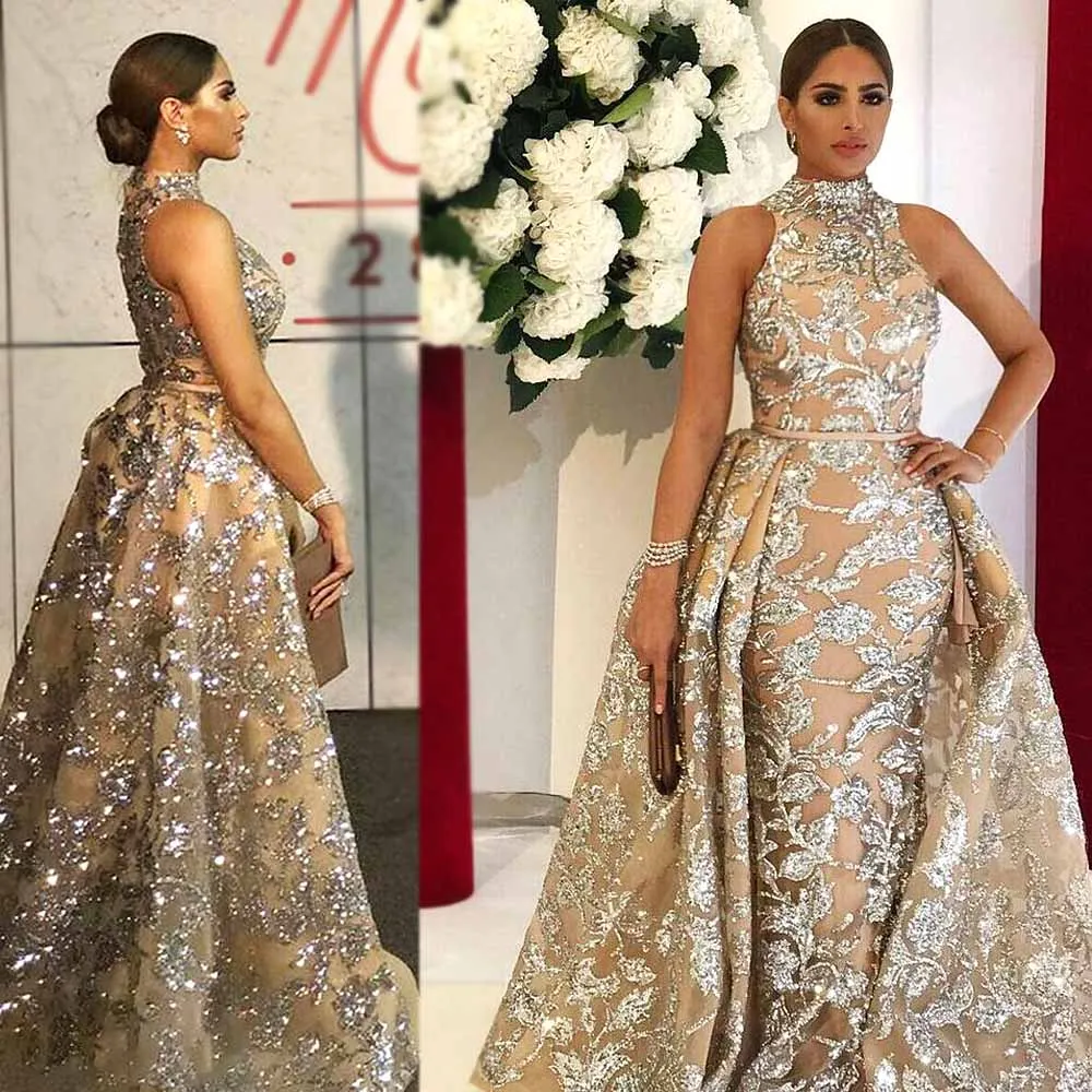 Two Pieces Detachable Back Train Prom Dresses High Neck Halter Silver Shining Glitter Fabric Formal Evening Bridal Gowns New
Two Pieces Detachable Back Train Prom Dresses High Neck Halter Silver Shining Glitter Fabric Formal Evening Bridal Gowns New