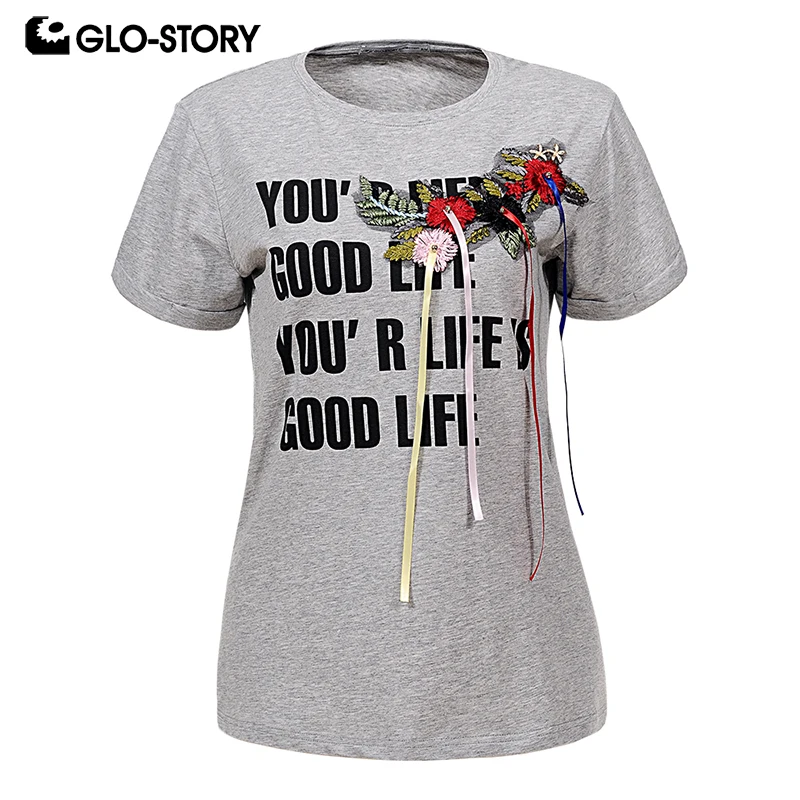 GLO-STORY Women's 2018 Floral Applique Short Sleeve Tshirt Women Punk Fashion Casaul Streetwear Cotton Tee shirts Tops WPO-6360
GLO-STORY Women's 2018 Floral Applique Short Sleeve Tshirt Women Punk Fashion Casaul Streetwear Cotton Tee shirts Tops WPO-6360