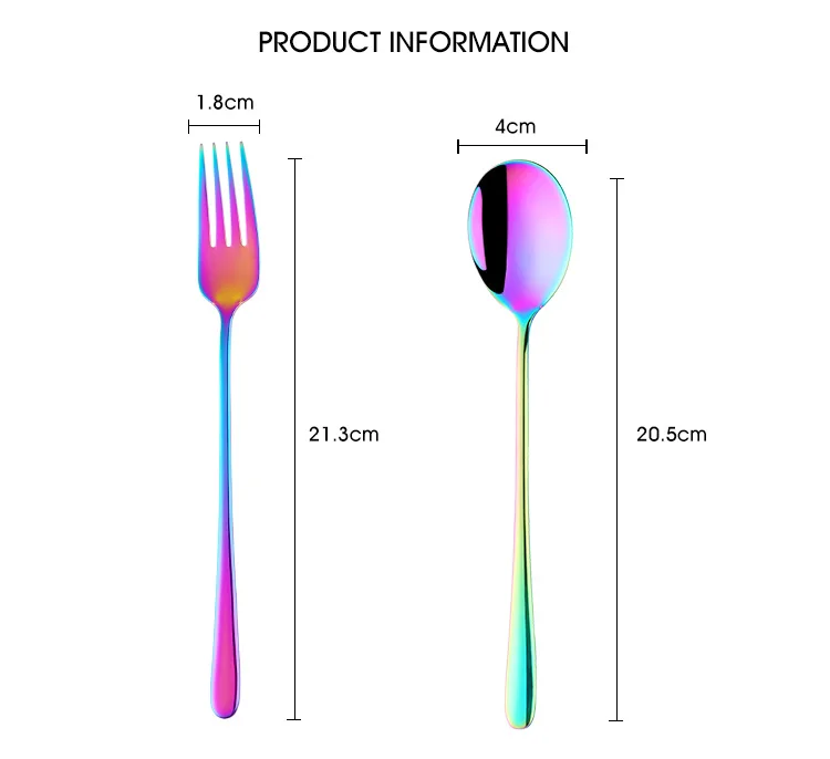 Description Picture 3 of item2 Pcs/set Dinner Fork Stainless Steel Fork And Spoon Set Gold Dinnerware Kitchen Utensil Colorful Spoon Safety Adult Flatware