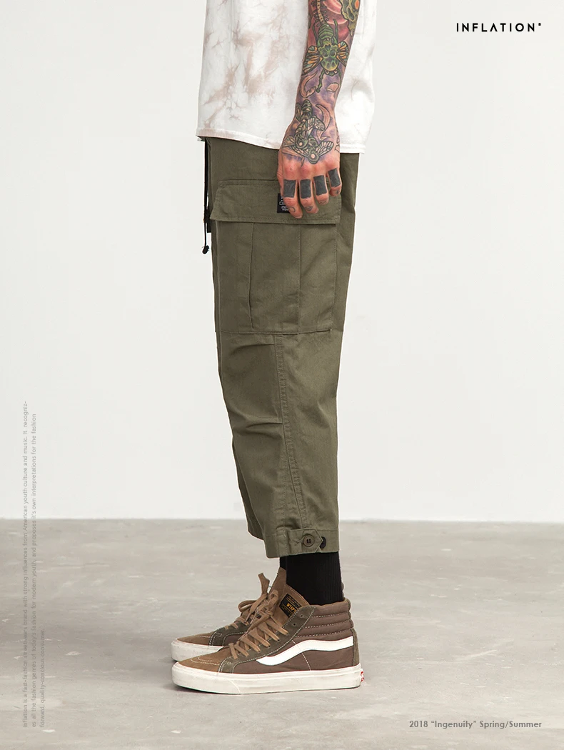 INFLATION Male Jogger Casual Plus Size Cotton Trousers Multi Pocket Military Style Army Green Orange Men's Cargo Pants 8403S 35