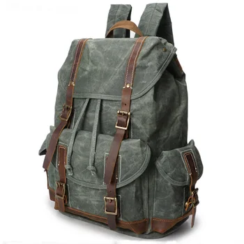 

2019 Unisex Retro Vintage Oil Waxed Canvas Leather Backpack Large Capacity Teenager Traveling Waterproof Daypack Laptop Rucksack