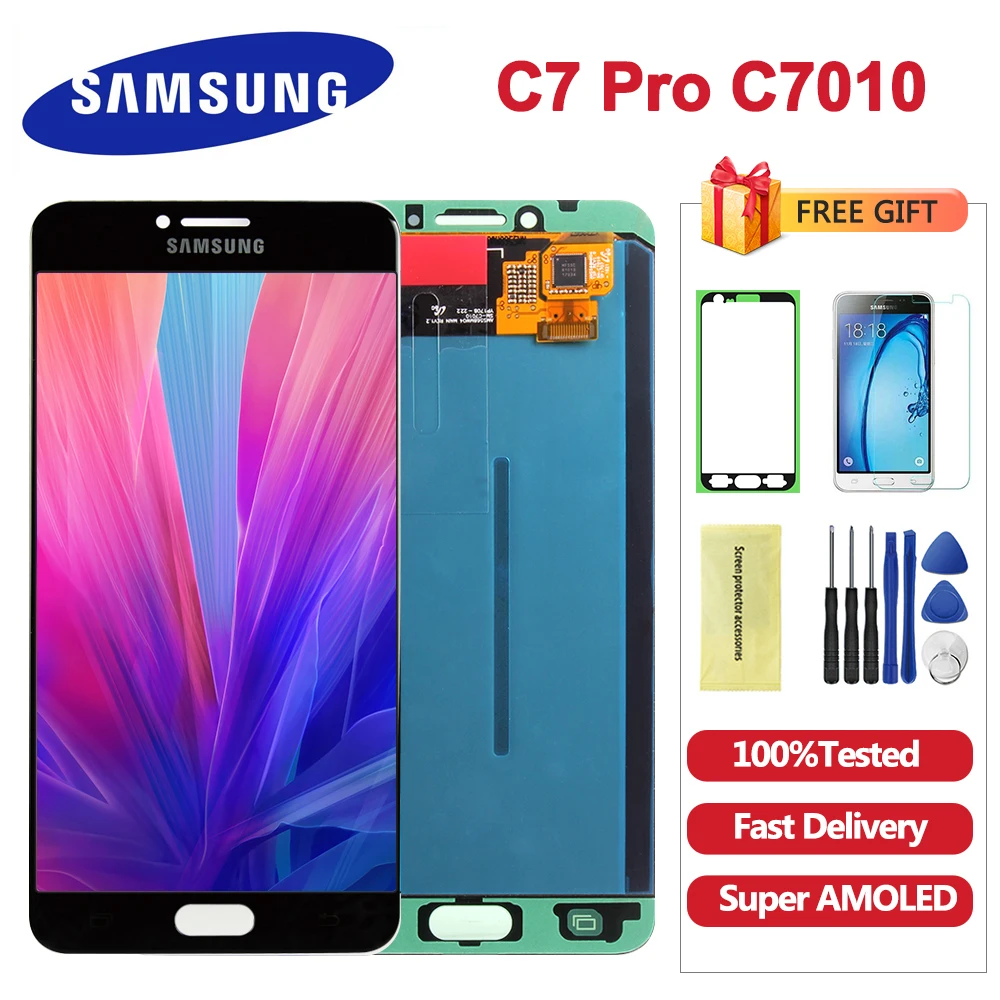 

Original Tested Super AMOLED C7010 LCD For Samsung Galaxy C7 Pro C7010 LCD Display Touch Screen Digitizer Assembly Replacement