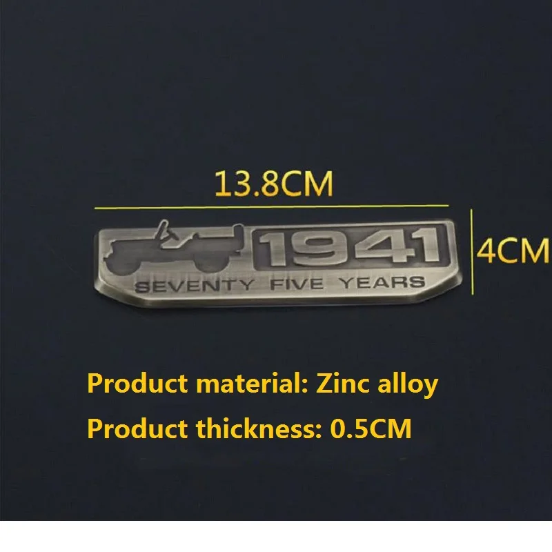 1941 Seventy Five Years Aluminum Alloy Car Sticker 1 badge emblem Vintage 1941 logo for Jeep Wrangler Cherokee Renegade Grand
1941 Seventy Five Years Aluminum Alloy Car Sticker 1 badge emblem Vintage 1941 logo for Jeep Wrangler Cherokee Renegade Grand