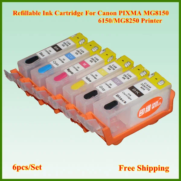 6 color PGI525 CLI526 525 526 Refillable Ink Cartridge with Chip for Canon PIXMA MG8150 MG6150 Printer PGI-525 CLI-526
6 color PGI525 CLI526 525 526 Refillable Ink Cartridge with Chip for Canon PIXMA MG8150 MG6150 Printer PGI-525 CLI-526