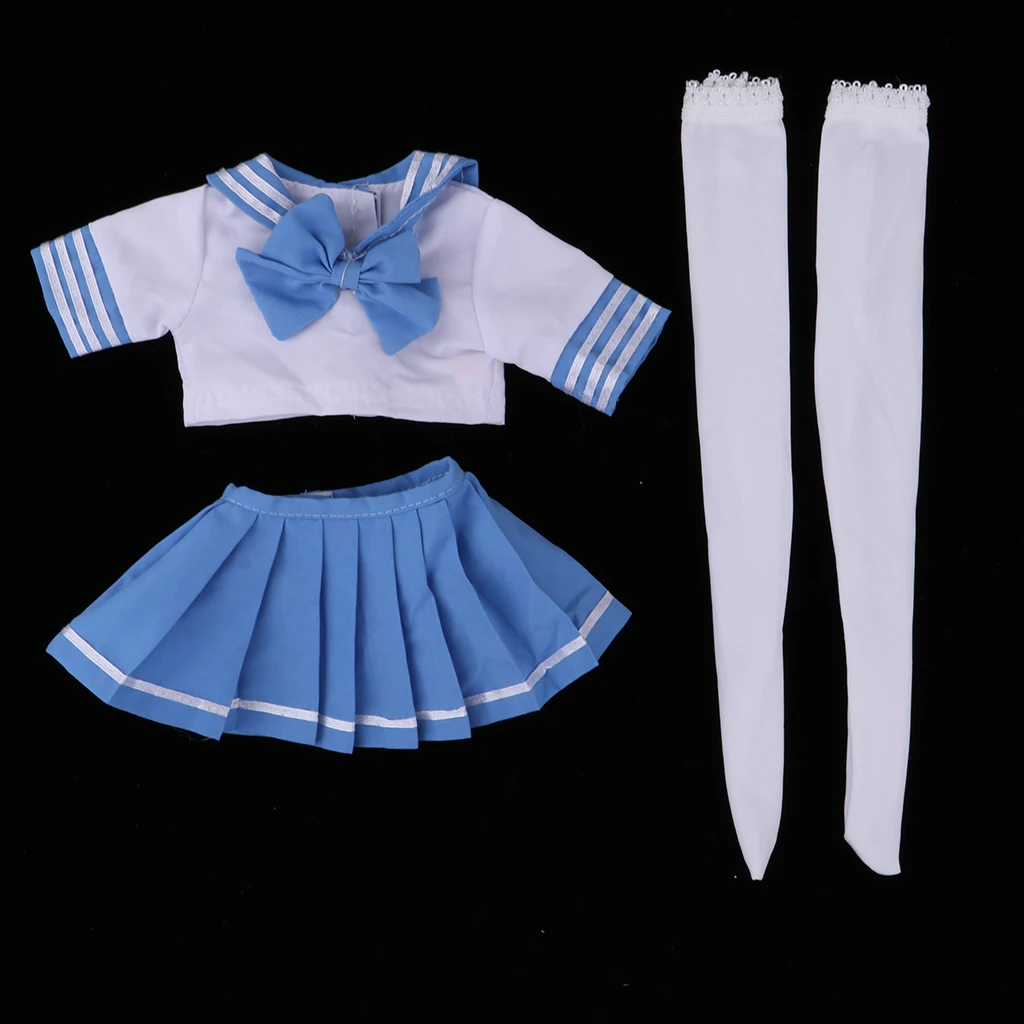 Lovely College Style School Uniform Suit Blue Pleated Skirt Tops Stocking For 1/3 BJD Fashion Girl Dolls Dress-up Accessories Lovely College Style School Uniform Suit Blue Pleated Skirt Tops Stocking For 1/3 BJD Fashion Girl Dolls Dress-up Accessories