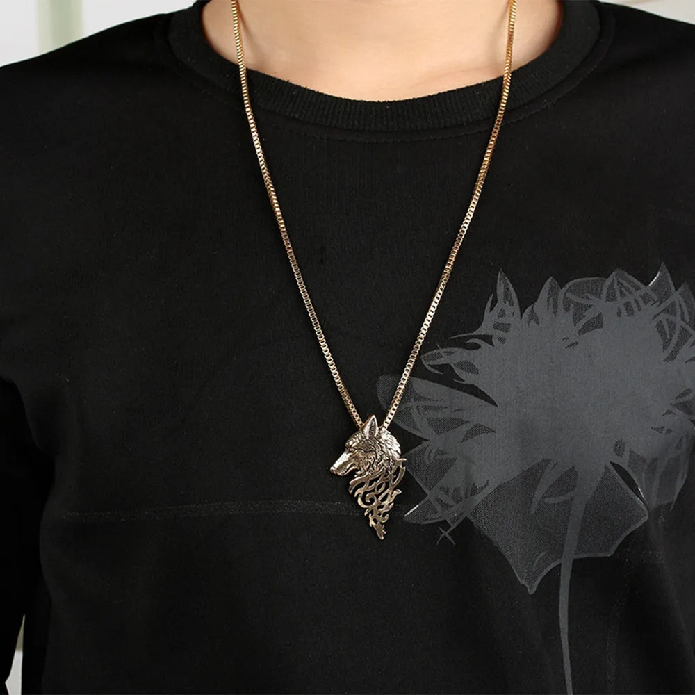 Фото HOT trendy Wolf Head Shape Long Chain necklaces black pendants for man women 2018 statement Jewelry gift Necklace 2535#1 | Украшения и
