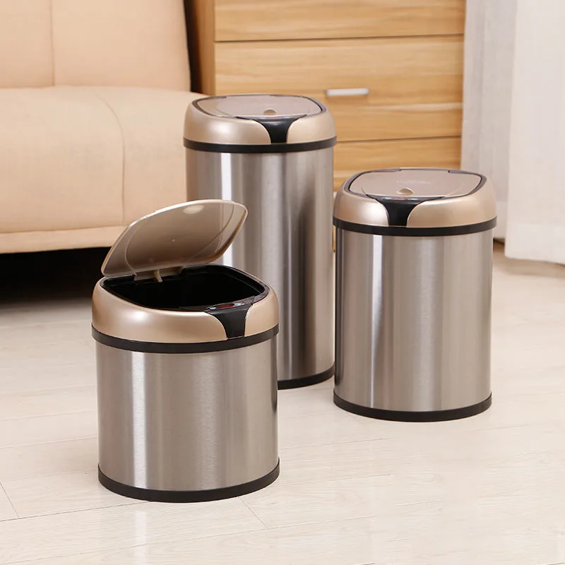 Round tin containers Stainless Steel intelligent induction garbage cans top grade household gift hotel Touchpad trash can bin
Round tin containers Stainless Steel intelligent induction garbage cans top grade household gift hotel Touchpad trash can bin