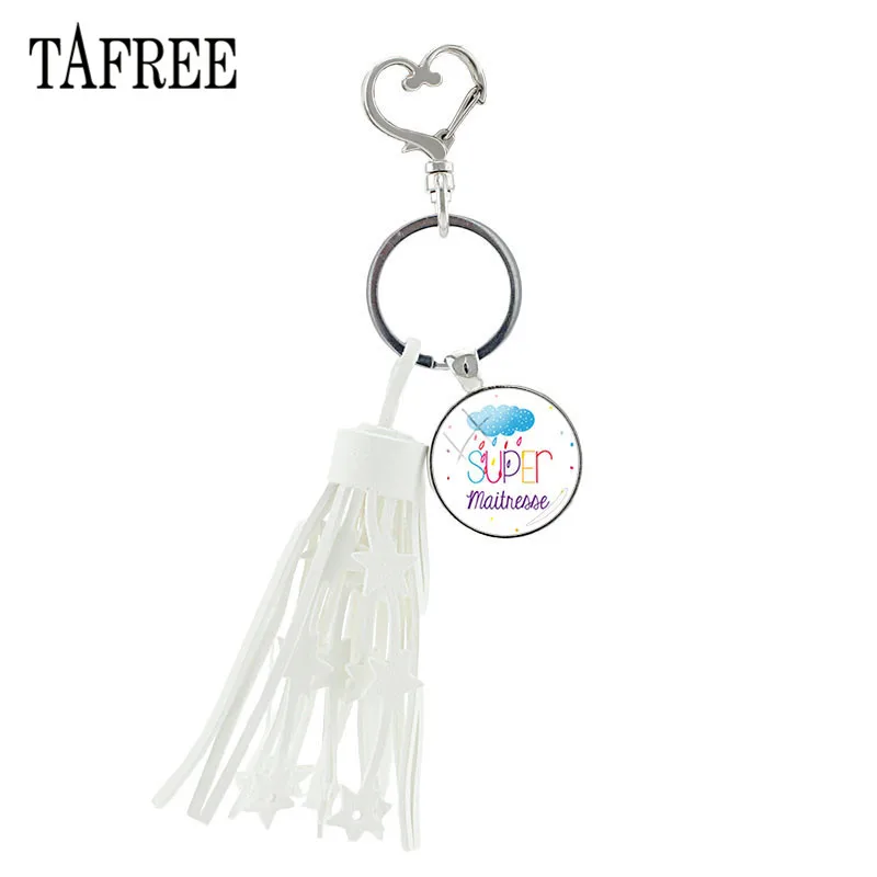 TAFREE Super Maitresse Pendant Keychain Glass Cabochon Tassel Heart Shape Clasps Key Ring Holder French Letter Jewelry H124
TAFREE Super Maitresse Pendant Keychain Glass Cabochon Tassel Heart Shape Clasps Key Ring Holder French Letter Jewelry H124