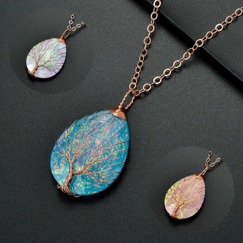 Fashion Handmade Tree of Life Copper Wire Wrapped Necklace Pendant Blue White plastic Resin Water Drop Healing Resin Pendant
Fashion Handmade Tree of Life Copper Wire Wrapped Necklace Pendant Blue White plastic Resin Water Drop Healing Resin Pendant