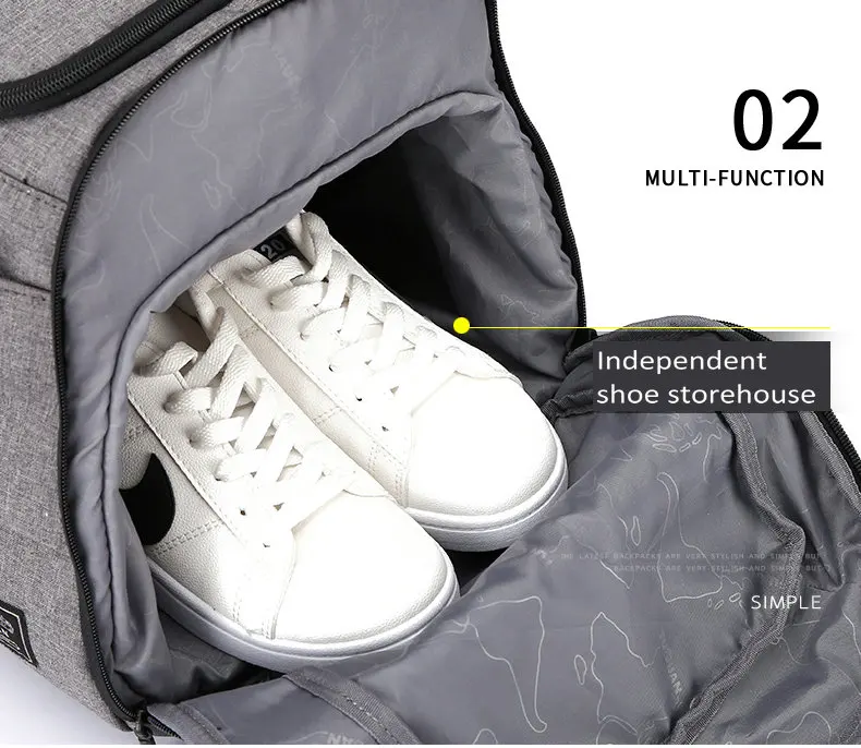 the main pocket of a duffle with a pair of trainers inside