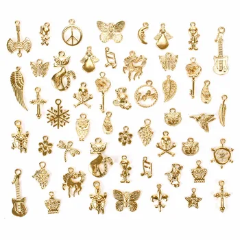 

50 Pcs/Set Lots Tibetan Silver Plated/Gold Mixed Styles Charm Pendants DIY Jewelry for Necklace Bracelet Craft Findings #240209