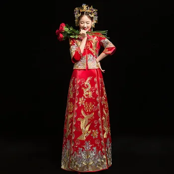 Oriental Style Lady Noble Wedding Dress Chinese Ancient Marriage Suit Vintage Asian Bridal Qipao Embroidery Phoenix Cheongsam
Oriental Style Lady Noble Wedding Dress Chinese Ancient Marriage Suit Vintage Asian Bridal Qipao Embroidery Phoenix Cheongsam