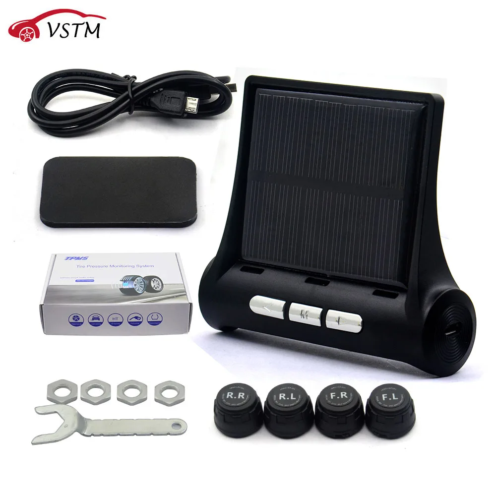 

New TPMS LCD Display Car Wireless Tire Tyre Pressure Monitoring System 4 External Sensors For Cars Solar Power