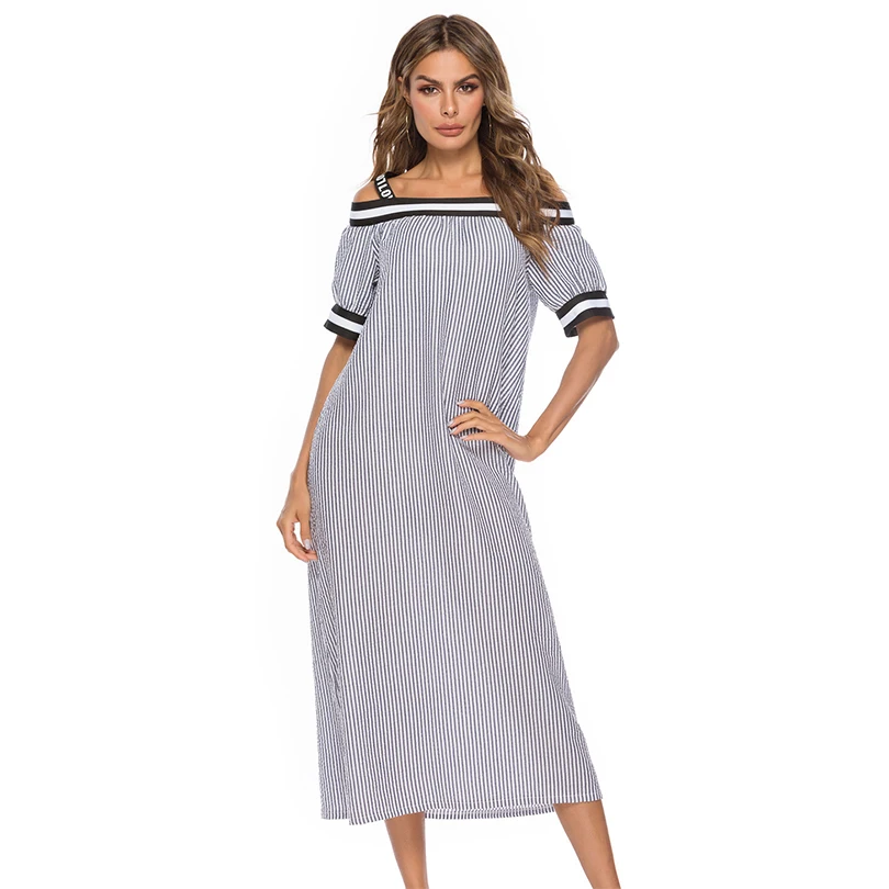 Sexy Striped Print Women Dress Long Slash Neck Patchwork Vintage Female Dress Summer Style Casual Fashion Party Beach Clothing
Sexy Striped Print Women Dress Long Slash Neck Patchwork Vintage Female Dress Summer Style Casual Fashion Party Beach Clothing