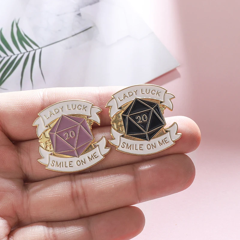 Luck D20 Game Enamel Pin Purple Black 20 sided dice with Ribbon Dungeons & Dragons Brooches for Women Men Lapel Pins Badge Gift
Luck D20 Game Enamel Pin Purple Black 20 sided dice with Ribbon Dungeons & Dragons Brooches for Women Men Lapel Pins Badge Gift