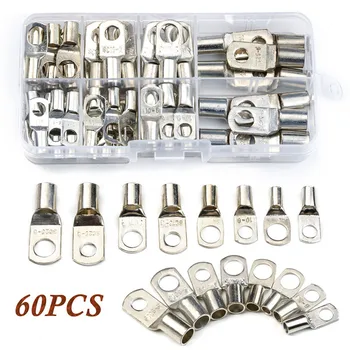 

60PCS SC Bare Crimping Terminals Tinned Copper Lug Ring Seal Wire Connectors Bare Cable Connector Crimp Terminal Assorted Kit