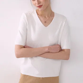 V-neck Casual Tee For Women Summer Fashion Knitted Top Short Sleeve Basic Solid T-shirt
V-neck Casual Tee For Women Summer Fashion Knitted Top Short Sleeve Basic Solid T-shirt