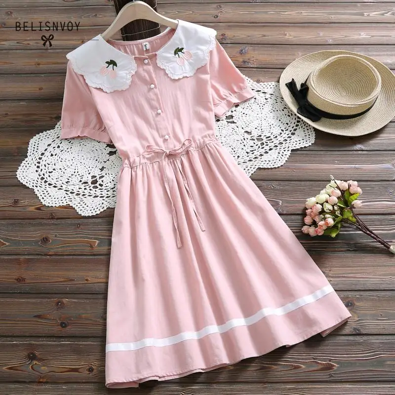 Japanese Mori Girl Sweet Summer Dress Blue Pink Women Short Seeve Floral Embroidery Cotton Linen Sundress For School Girls
Japanese Mori Girl Sweet Summer Dress Blue Pink Women Short Seeve Floral Embroidery Cotton Linen Sundress For School Girls