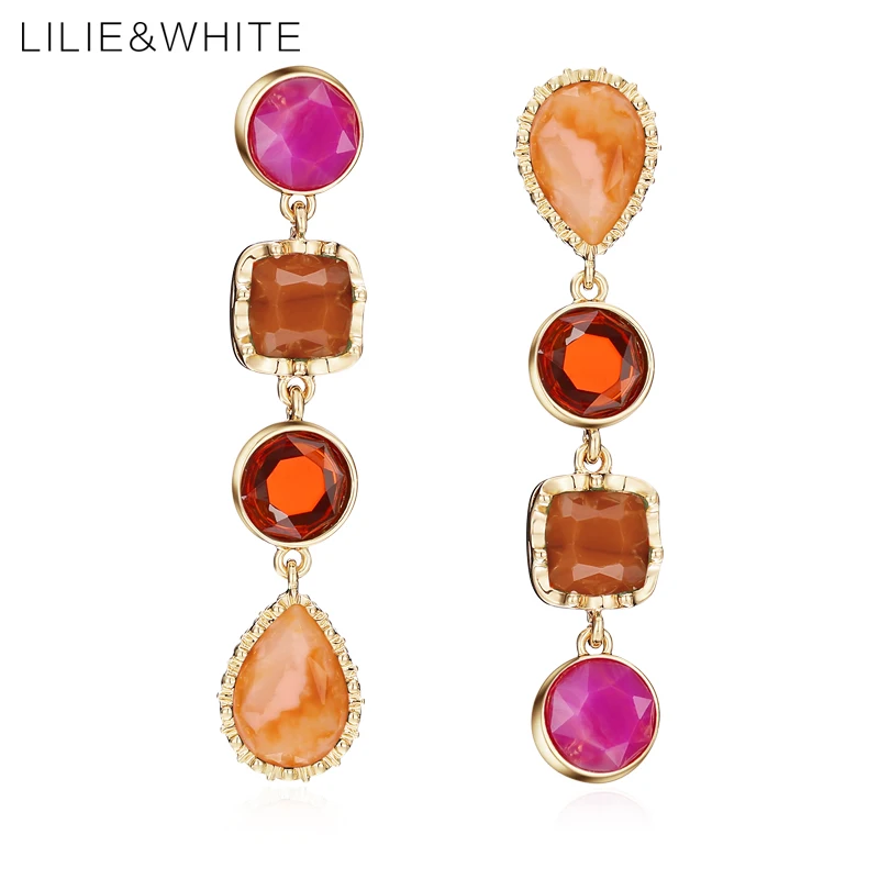 Image LILIE WHITE Fashion Luxury Colorful Geometric Shape Resin Gold Plated Statement Dangle Long Earrings Jewelry for women