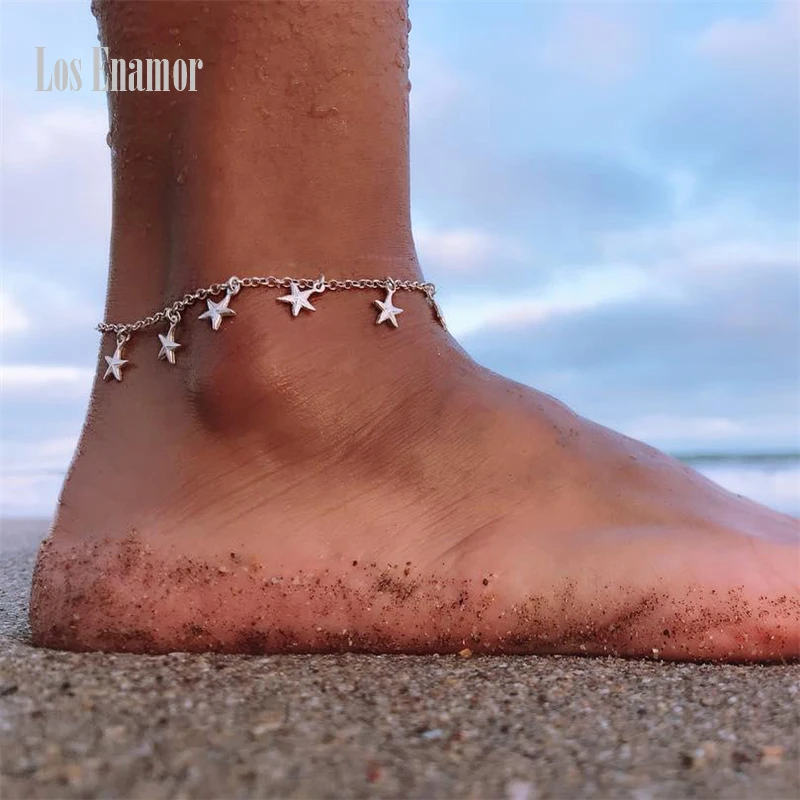 

Bohemian Silver Stars Leg Bracelet for Women Vintage Yoga Beach Anklet Summer Style Sandals Brides Shoes Barefoot Bracelet Legs