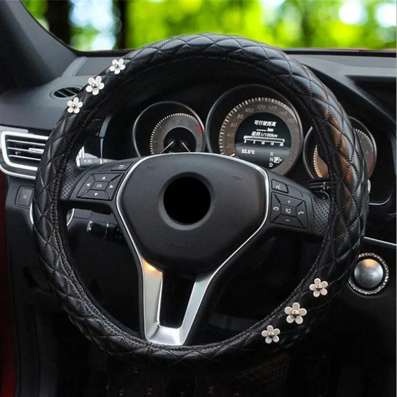 Fashion Women PU Leather Car Steering Wheel Covers Diamond Black Auto Steering-Covers Cases for Lady Girls Car Accessories
Fashion Women PU Leather Car Steering Wheel Covers Diamond Black Auto Steering-Covers Cases for Lady Girls Car Accessories