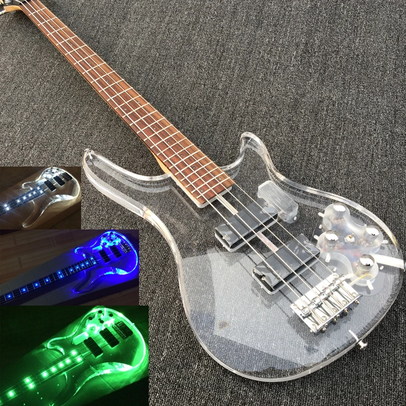 In Stock Factory Custom Acrylic 4 string Electric Bass guitarra, Fingerboard & transparent acrylic body with LED light, Bass
In Stock Factory Custom Acrylic 4 string Electric Bass guitarra, Fingerboard & transparent acrylic body with LED light, Bass
