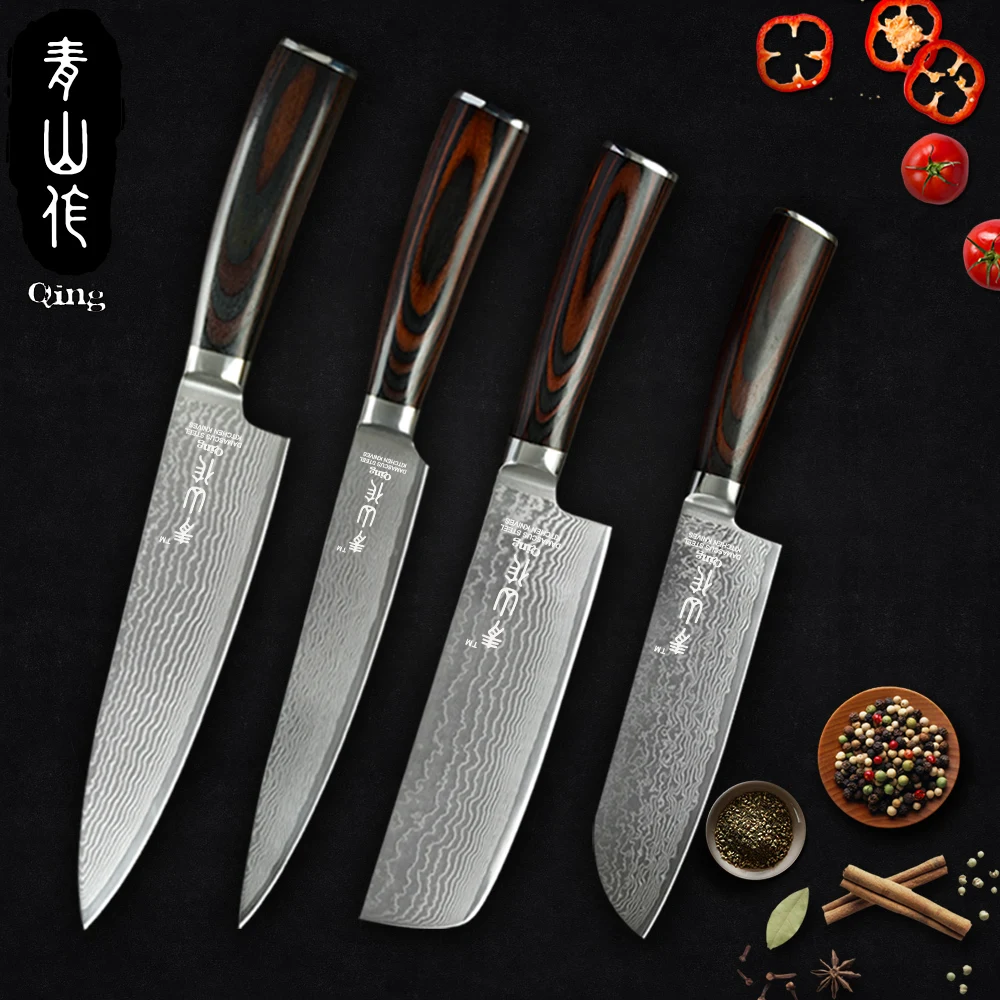 QING дамасский кухонный нож VG10 67 слоев японский стальной 7 "Santoku 7" разделочный 8