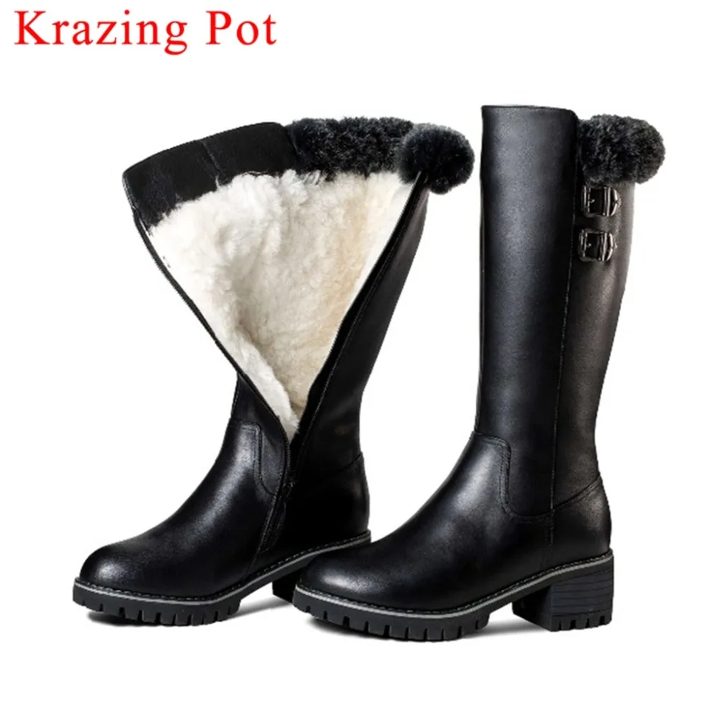 2019 European designer genuine leather high thick heels zipper round toe waterproof luxury wool plus size winter snow boots L82
2019 European designer genuine leather high thick heels zipper round toe waterproof luxury wool plus size winter snow boots L82