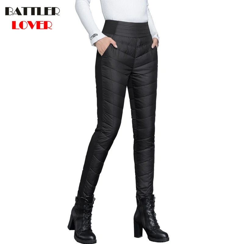 2019 Winter Warm Duck Down Pants Womens Outwear With Elastic Waist Outside Working Wear Thicken Trousers Womens Mujer Down Pant