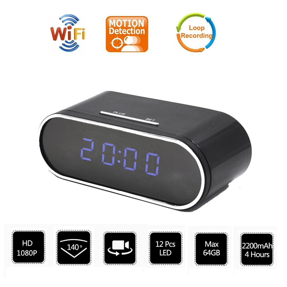 HD 1080P WiFi Table Clock Mini Camera Alarm Setting Remote Monitor Micro Camera IP P2P IR Night Vision Wifi Clock
HD 1080P WiFi Table Clock Mini Camera Alarm Setting Remote Monitor Micro Camera IP P2P IR Night Vision Wifi Clock