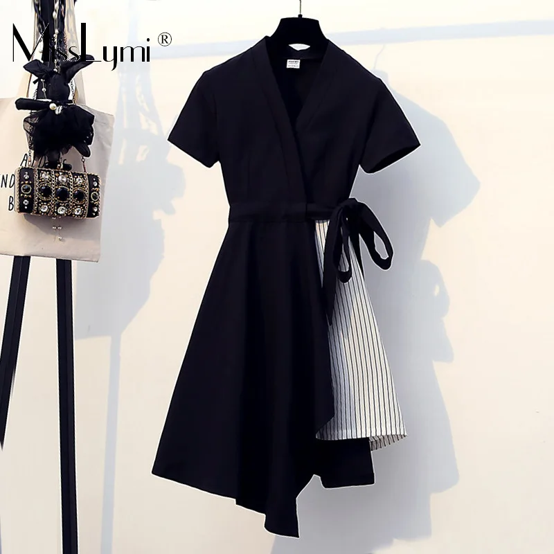 XL-5XL Plus Size Women Elegant Shirt Dress Summer 2019 V-neck Short Sleeve Patchwork Striped Ladies Asymmetrical Dresses
XL-5XL Plus Size Women Elegant Shirt Dress Summer 2019 V-neck Short Sleeve Patchwork Striped Ladies Asymmetrical Dresses