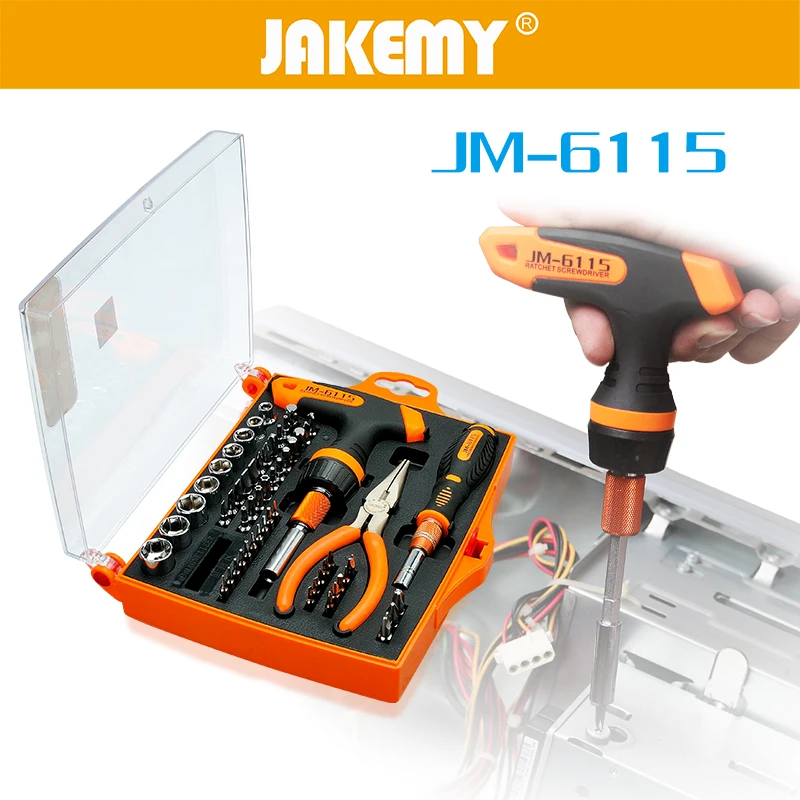 60 in 1 JAKEMY Screwdriver Ratchet Socket Set T Type Handle Needle-nose Pliers for Household Appliances Repair Tool Kit
60 in 1 JAKEMY Screwdriver Ratchet Socket Set T Type Handle Needle-nose Pliers for Household Appliances Repair Tool Kit