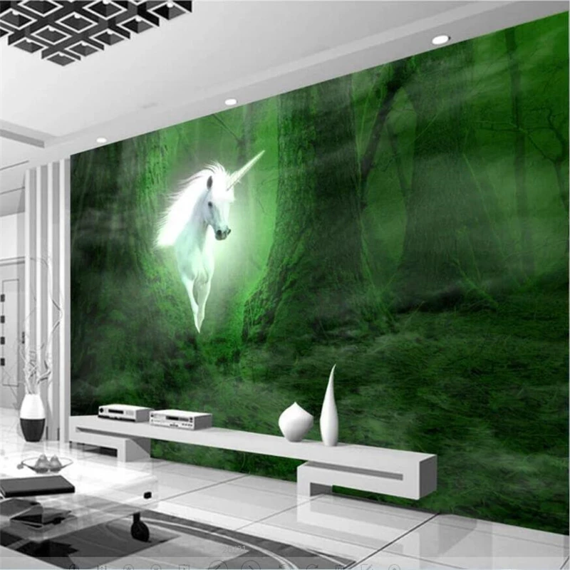 

beibehang Wallpaper custom living room bedroom unicorn wallpaper mural white horse fantasy forest TV background wall decoration