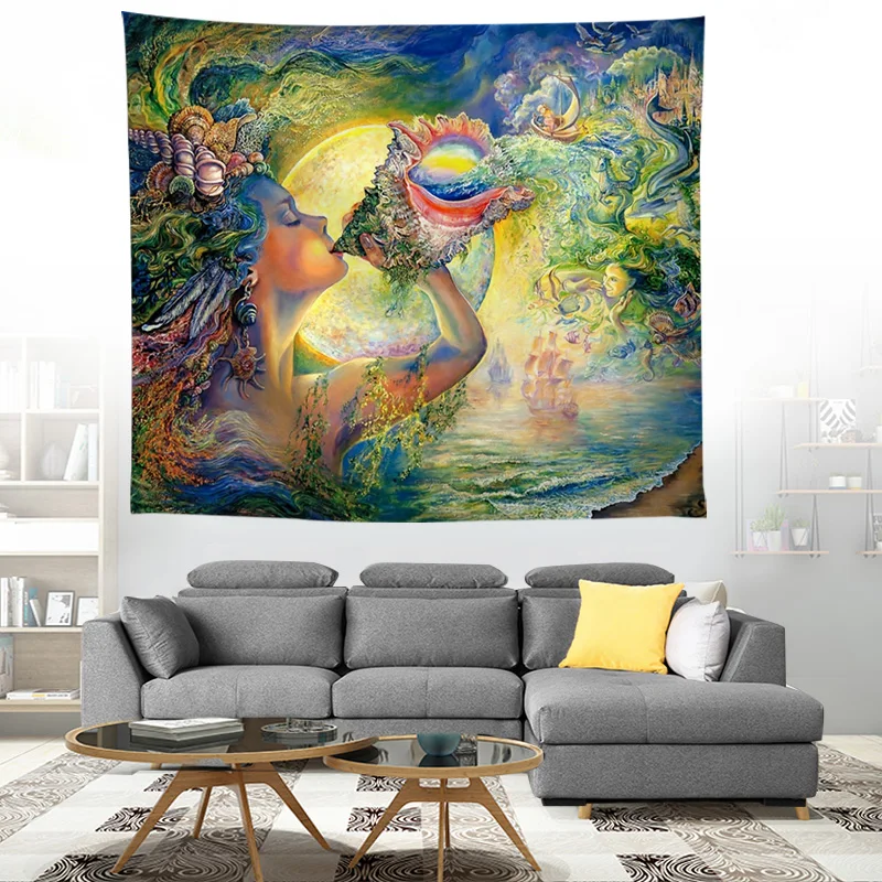 

ZEIMON Watercolor Art Conch Goddess Printed Tapestry Wall Hanging Large Psychedelic Beach Towel Polyester Tapestries Yoga Mat