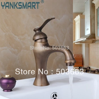 

YANKSMART New Antique Brass Bathroom Faucet Basin Sink Spray Single Handle Deck Mounted Ceramic Mixer Tap MF-030