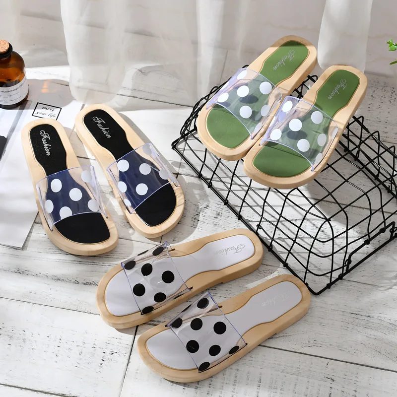 Sandals and slippers in summer fashion wear transparent sandals and round dots of flat heel slippers
Sandals and slippers in summer fashion wear transparent sandals and round dots of flat heel slippers
