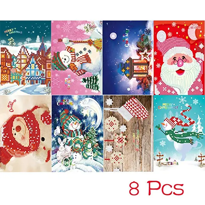 Diamond Painting Greeting Card Diamond Cartoon Painting Mini Santa Claus Merry Christmas Paper Craft Postcard