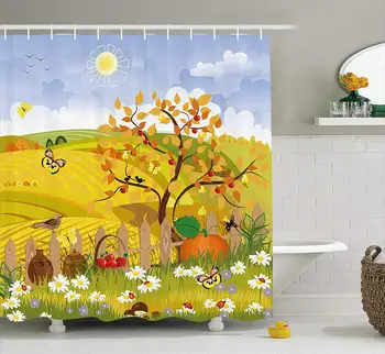 Fall Decorations Shower Curtain Rural Scene Sun Butterflies Birds Daisies on Field Kid Nursery Concept Fabric Bathroom Decor
Fall Decorations Shower Curtain Rural Scene Sun Butterflies Birds Daisies on Field Kid Nursery Concept Fabric Bathroom Decor
