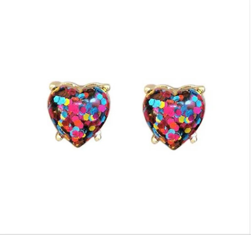 

Shinny Kate Heart Glitter Stud Earrings Various Color Spade Cute Stud Earrings for Women Button Earrings